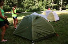 bike touring setting up tents