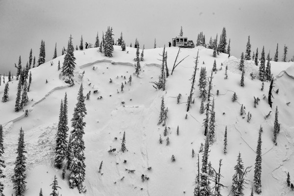 Avalanche crown and activity at Snowwater