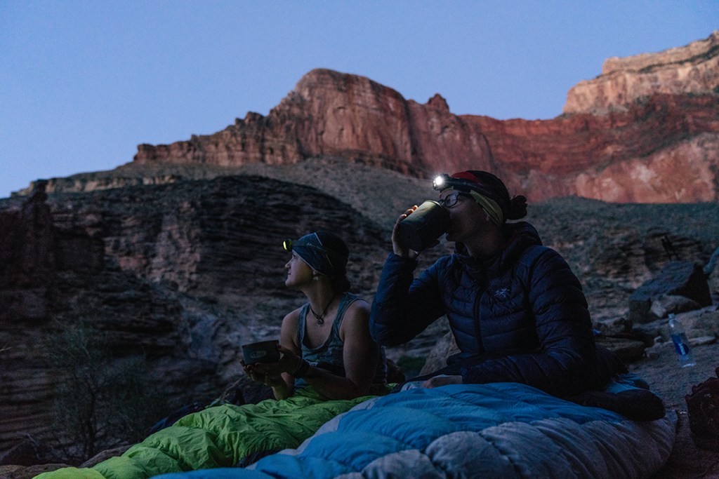 Campers get ready for bed in the grand Canyon.