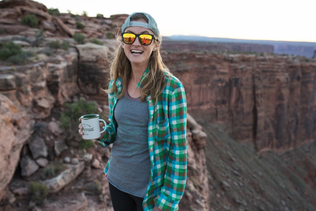 Clare Gallagher enjoys coffee in the desert. 