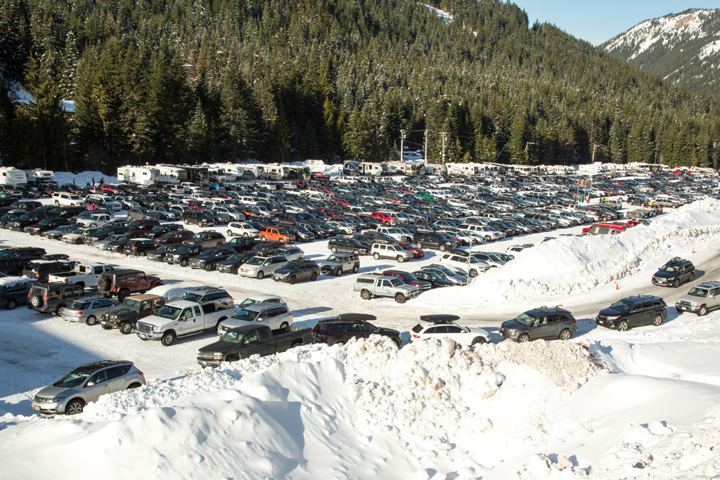 ski resort parking lot full of cars