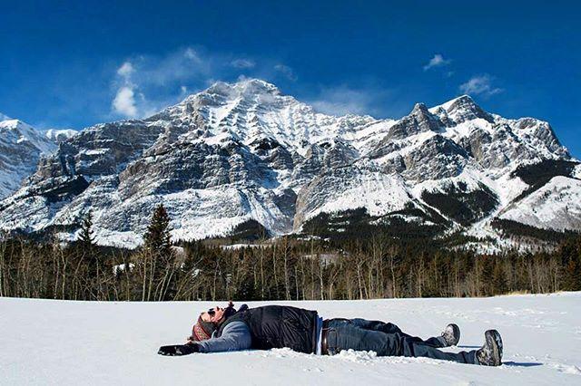 snow angel in front of mountain