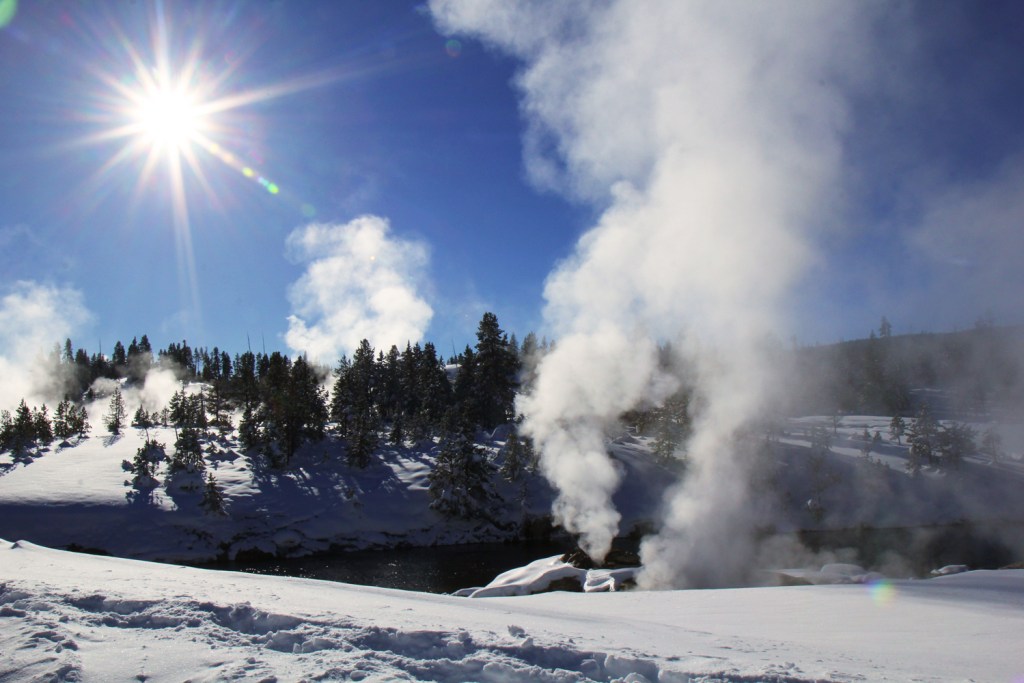 geyser erupting in yellowstone national park