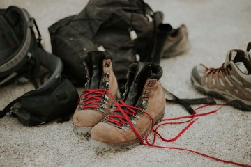 Hiking boots with gear