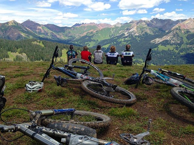 Family on mountain bikes