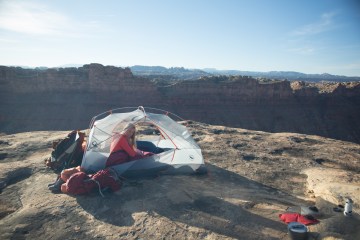 girl camping in Big Agnes Copper Spur UL 2