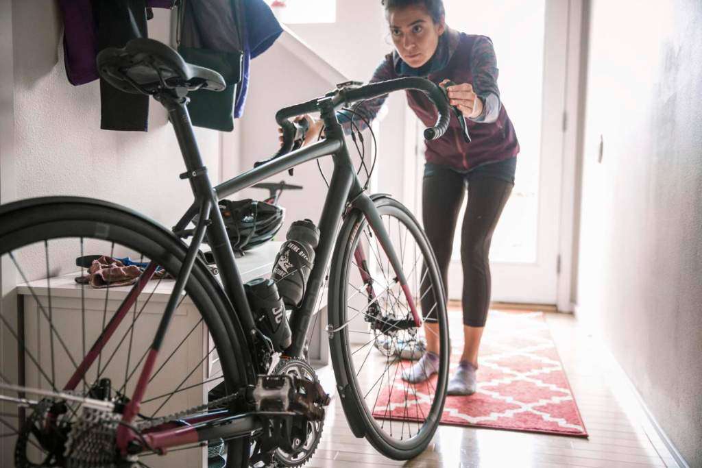 Bike and rider indoors