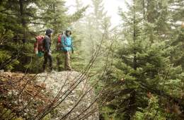 Two hikers communicating