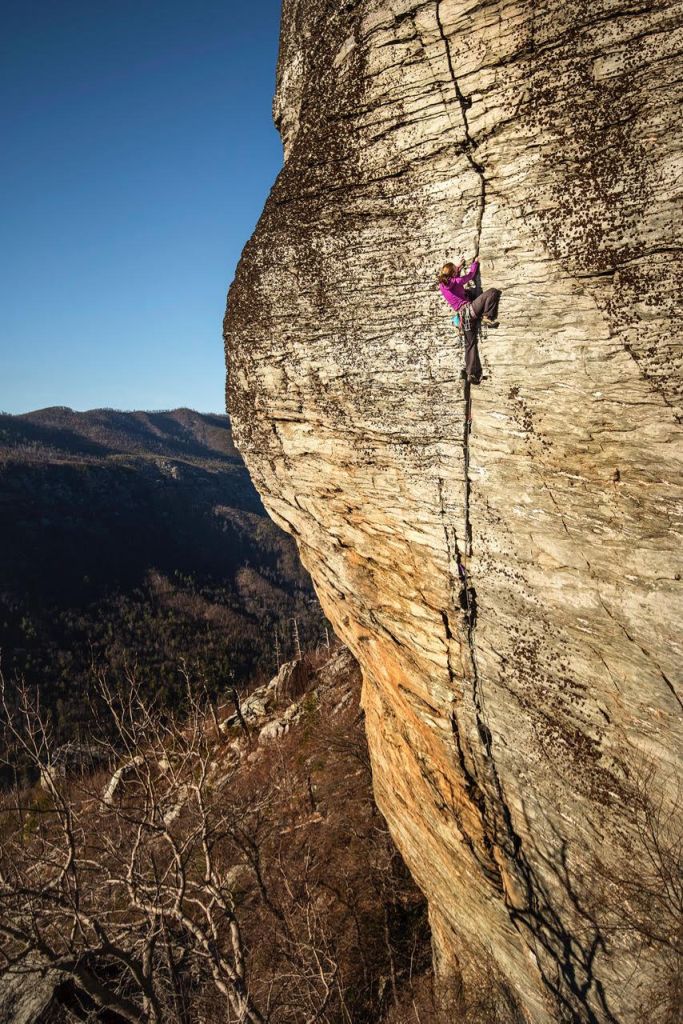 climber at linville gorge, north carolina