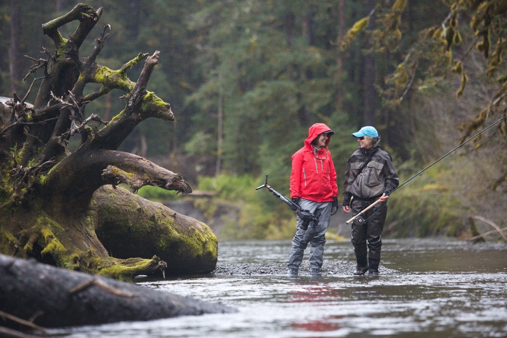 Terry Meyers walking in the river