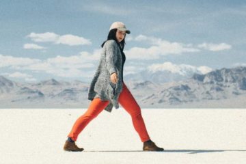 Person walking across desert