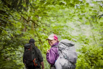 Two backpackers on a trail