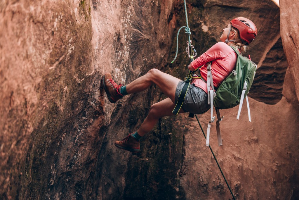 Sarah Herron rappelling 