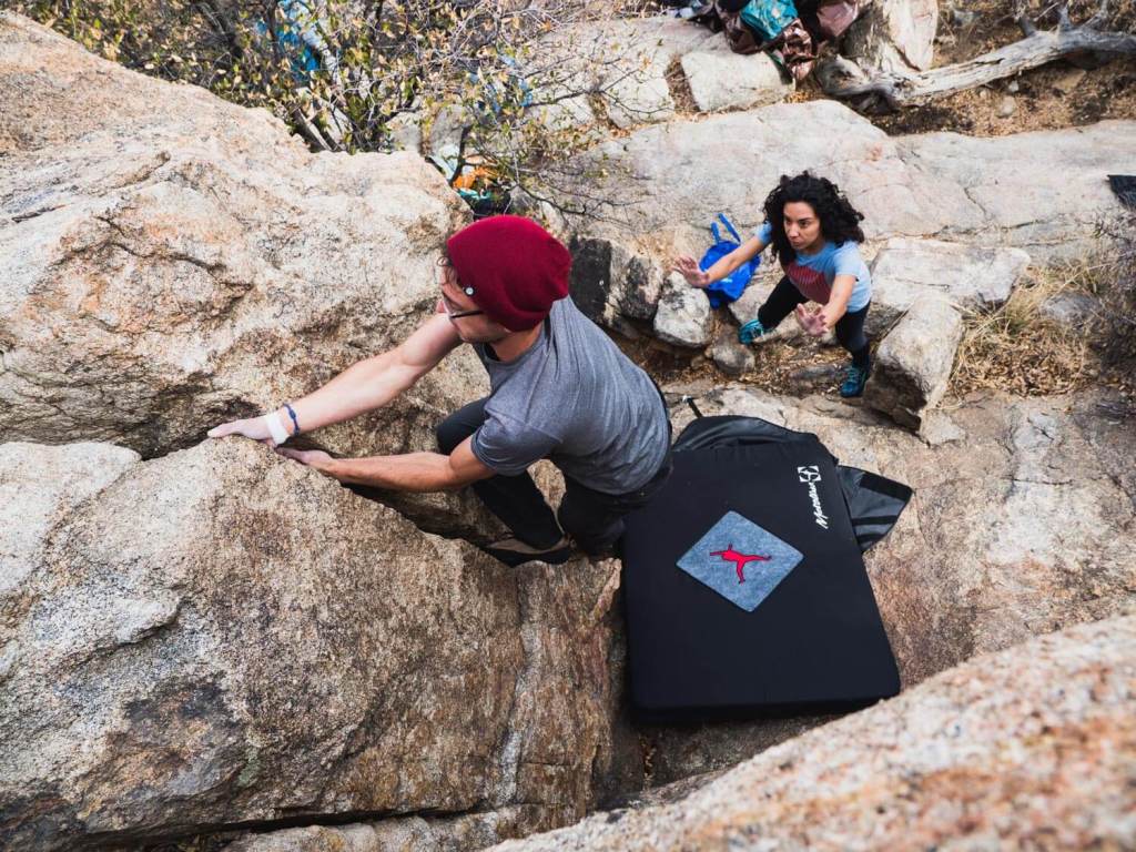 Climbing partners bouldering