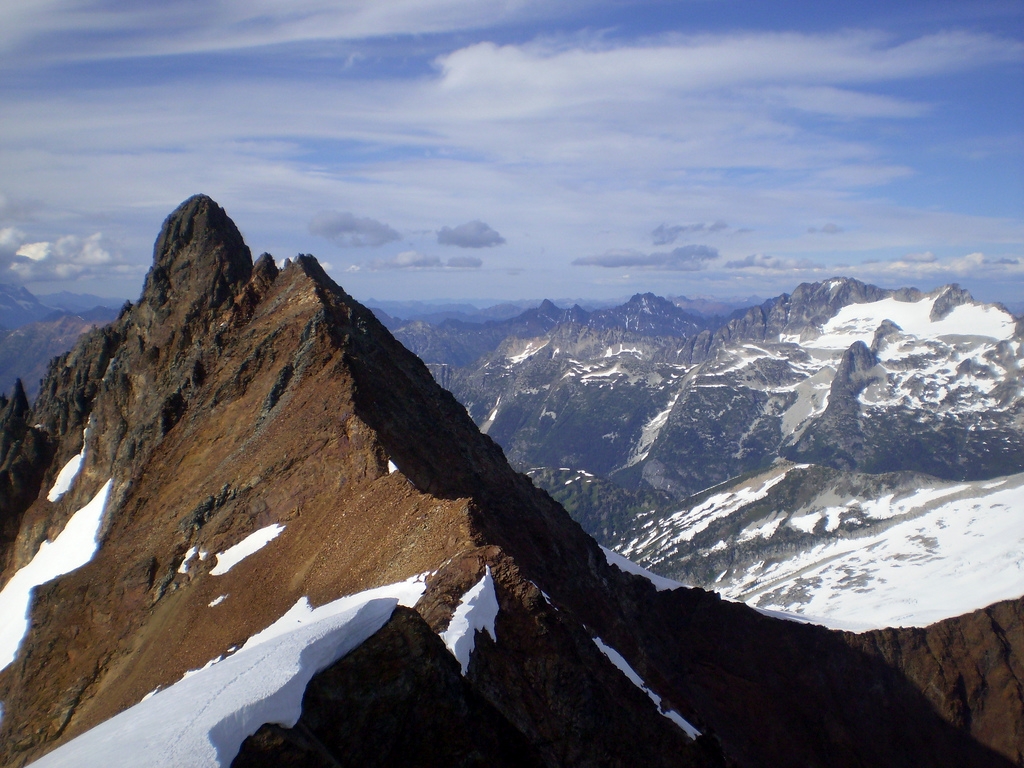 View of snow-covered mountains and Sahale Peak in the North Cascades