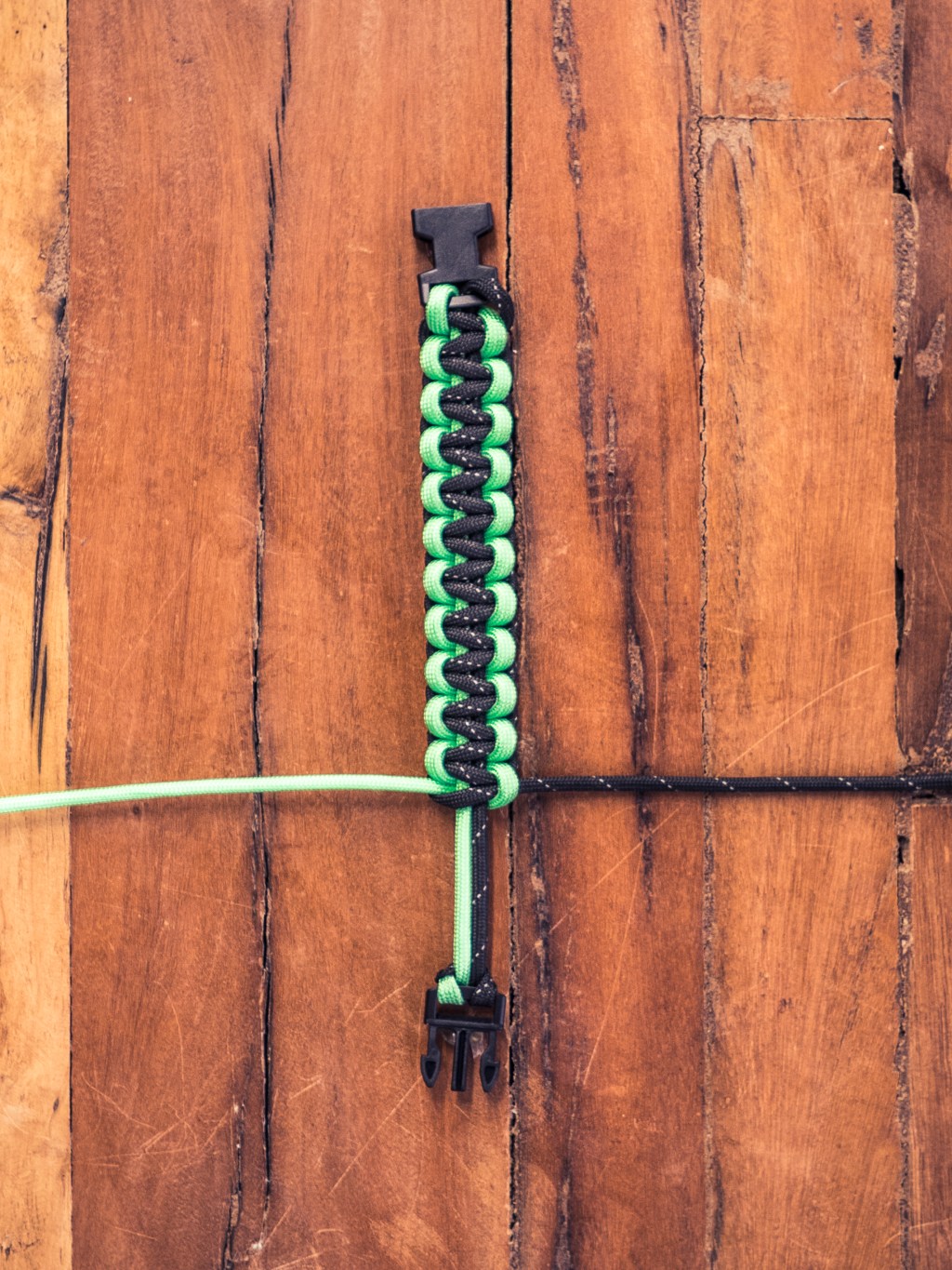 Paracord bracelet three-quarters finished