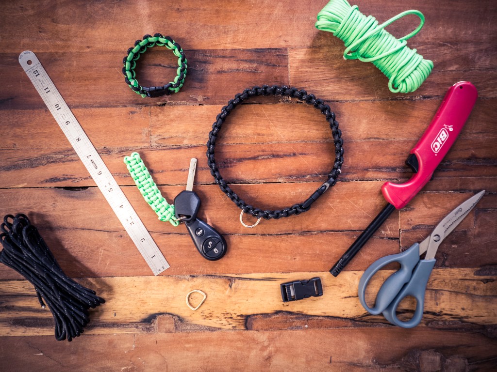 Paracord bracelet and the materials for other projects