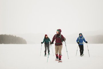 Whitney Anderson, Valerie Cleland and Vicky Ho snowshoeing