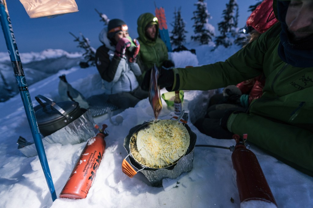 Cooking quesadilla in the snow