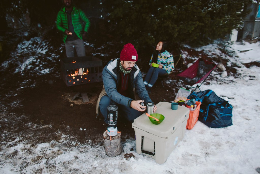 Car camping in the snow