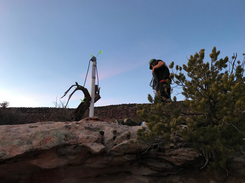 Michael prepares to place stakes 660 feet from their monument, per the requirements of a lode mining claim. 