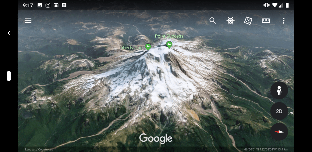 3D view of Mount Rainier in Washington.