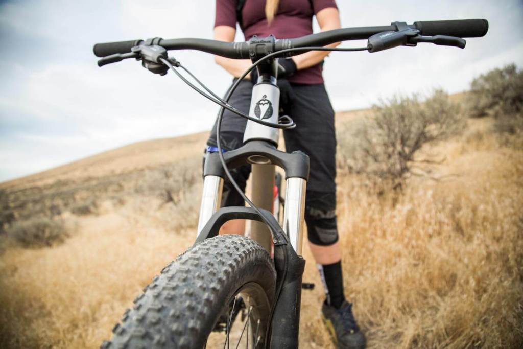 The Timberjack's front fork and tire.