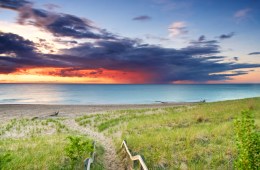 Sunset view from the shore of Lake Michigan