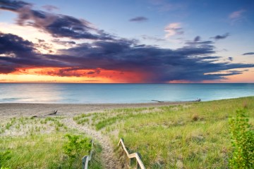 Sunset view from the shore of Lake Michigan