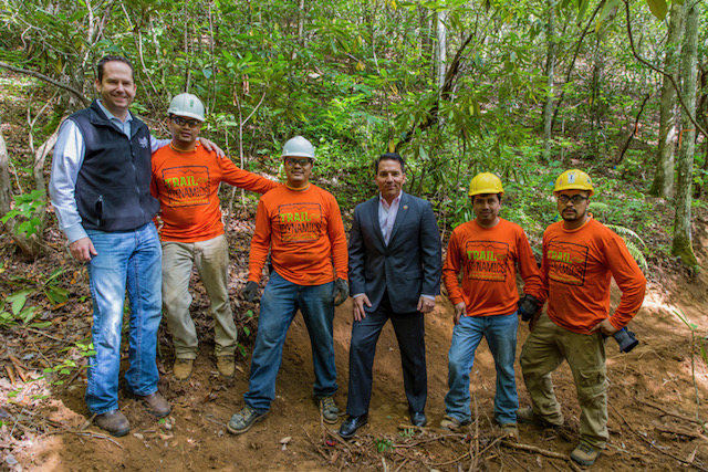 Jeremy Hyatt (left) and Chief Richard Sneed (center) along with a local work crew at Fire Mountain