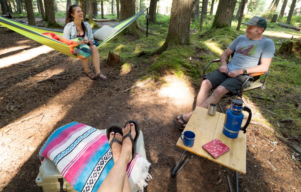 Campers with their feet up, relaxing