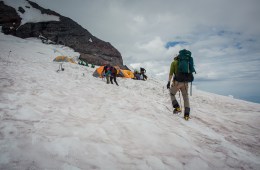 Climbers summiting Mount Rainier