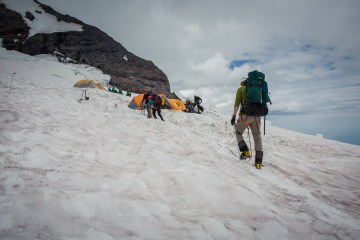 Climbers summiting Mount Rainier