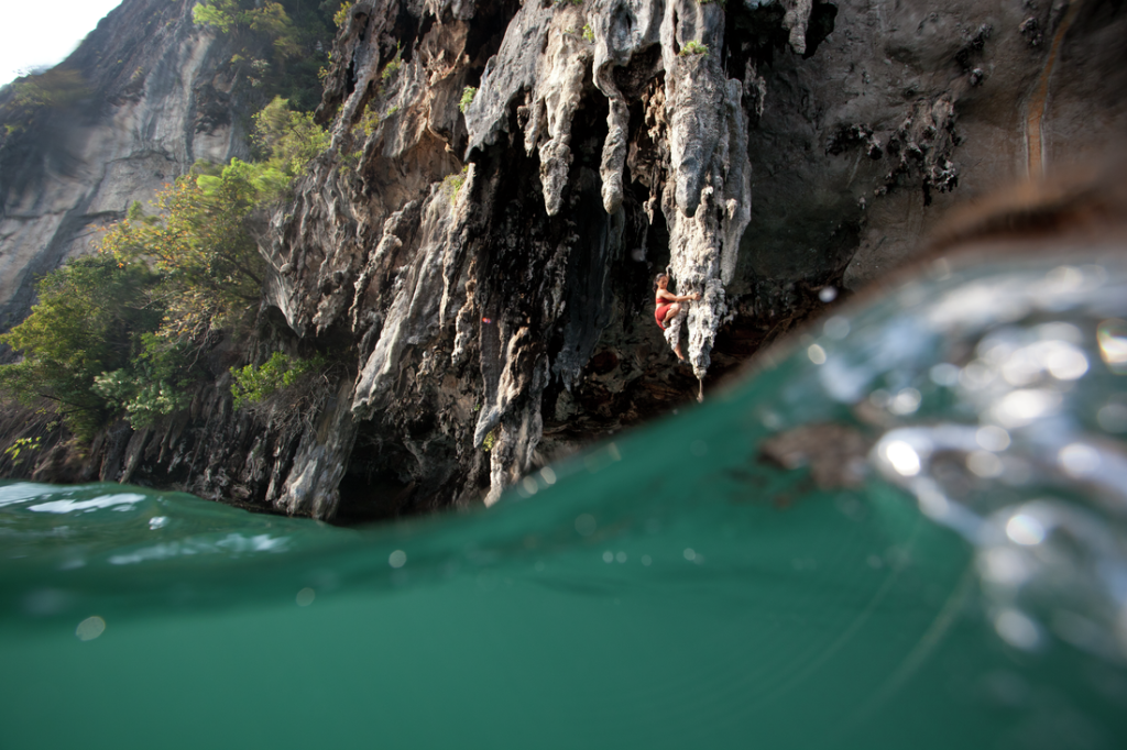 Deep-water soloing near Tonsai Beach.