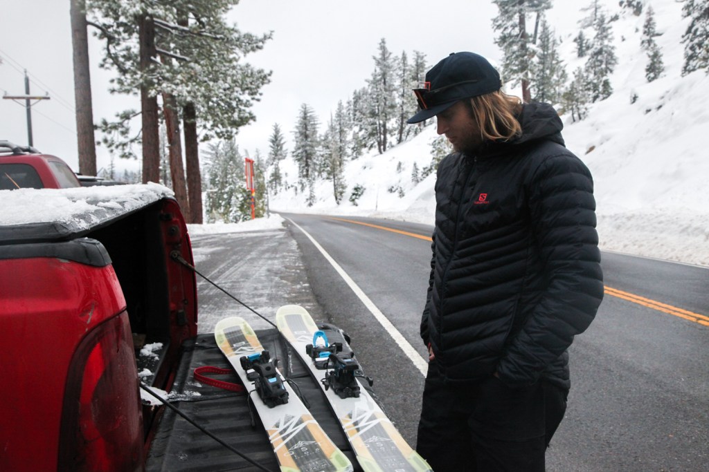 Cody Townsend eyes the new binding on his truck.