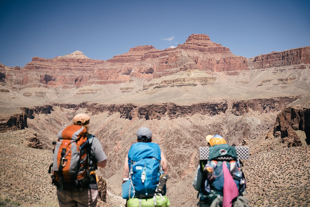 Backpackers take in the topographic contours of Grand Canyon National Park.