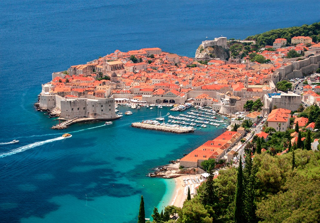The walled city of Dubrovnik as seen from above.