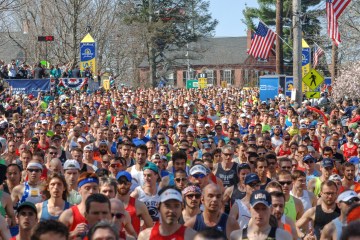 Racers at the starting line of the Boston Marathon