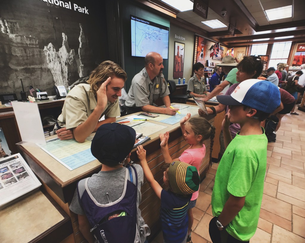 The Becker family takes the Junior Park Ranger oath in Utah.
