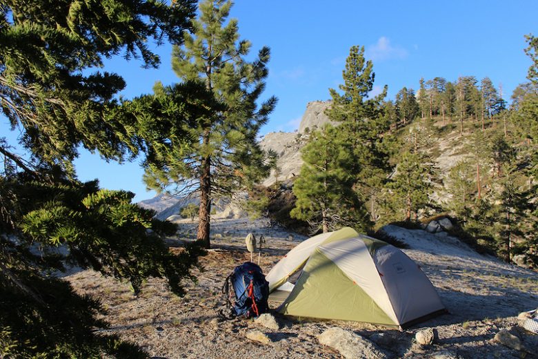 A tent sits in the alpine of Sequoia National Park.