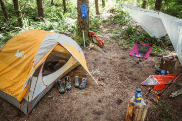 Campsite with backpacking gear set up