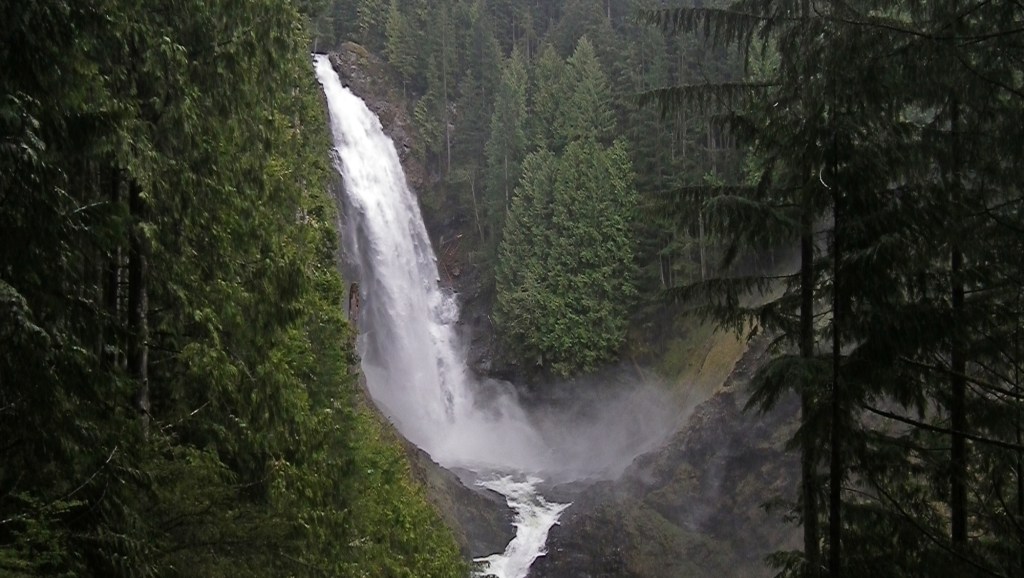 A view of the Wallace Falls waterfall. 