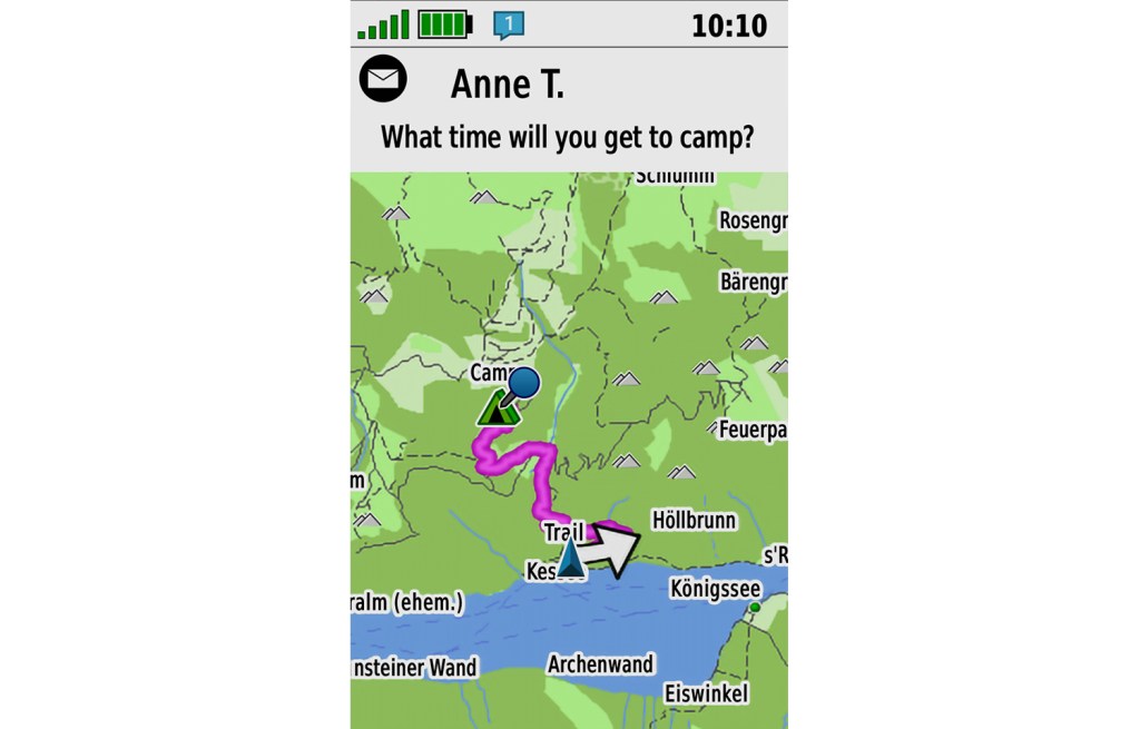 A detail shot of 2-way messaging combined with high-detail maps on the new Garmin GPSMAP 66i