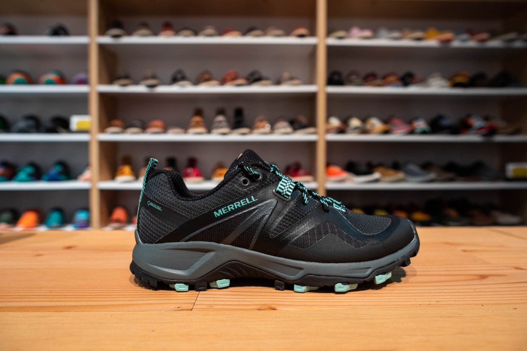 The MQM Flex 2 from Merrell sits on a table at the Outdoor Retailer show,