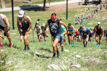 Racers at the Broken Arrow Sky Race climb up the slopes of Squaw Valley.