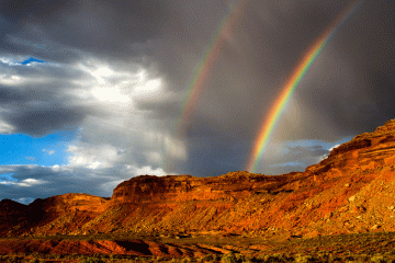 a double rainbow over Bears Ears National Monument in southeast Utah