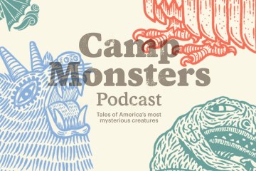 Illustrated drawings of camp monsters with text overlay that says Camp Monsters Podcast.