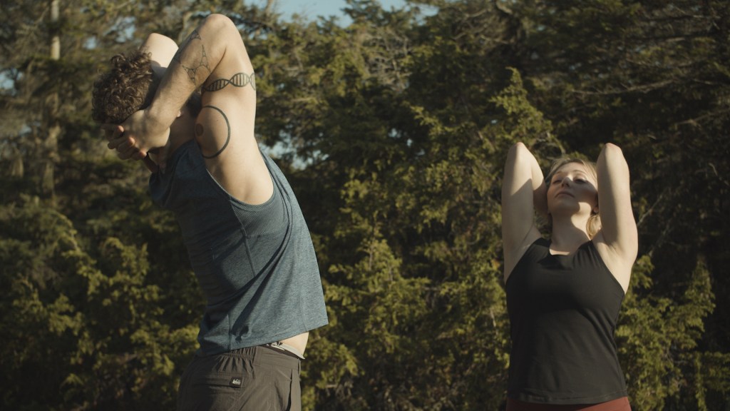 Stretching arms before going climbing
