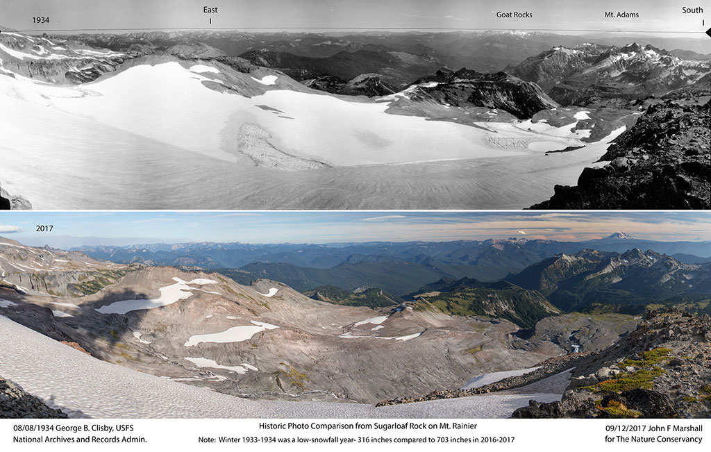 Comparison from Sugarloaf Rock on Mount Rainier