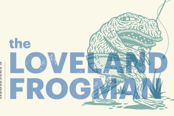 An illustration of the Loveland Frogman with a text overlay of The Loveland Frogman and The Camp Monsters Podcast.